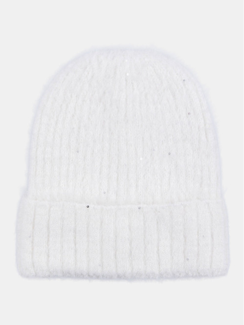 Bonnet sequins pompon écru...