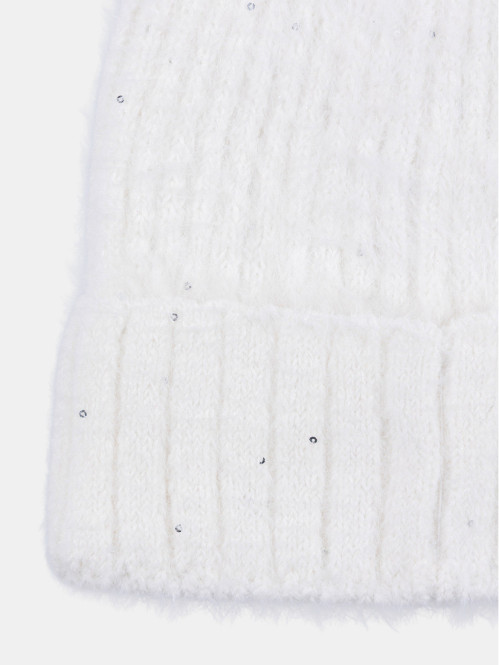 Bonnet sequins pompon écru...
