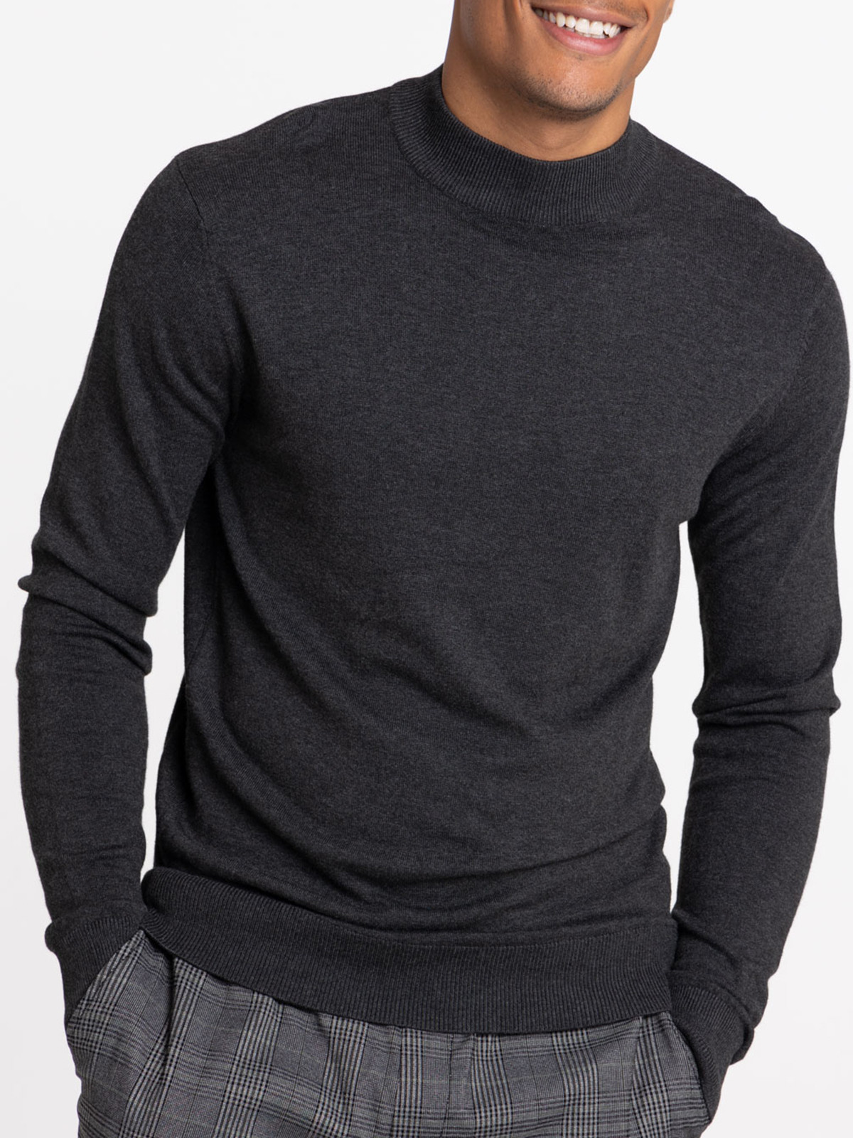 Pull homme col montant gris anthracite Pull homme col montant gris anthracite