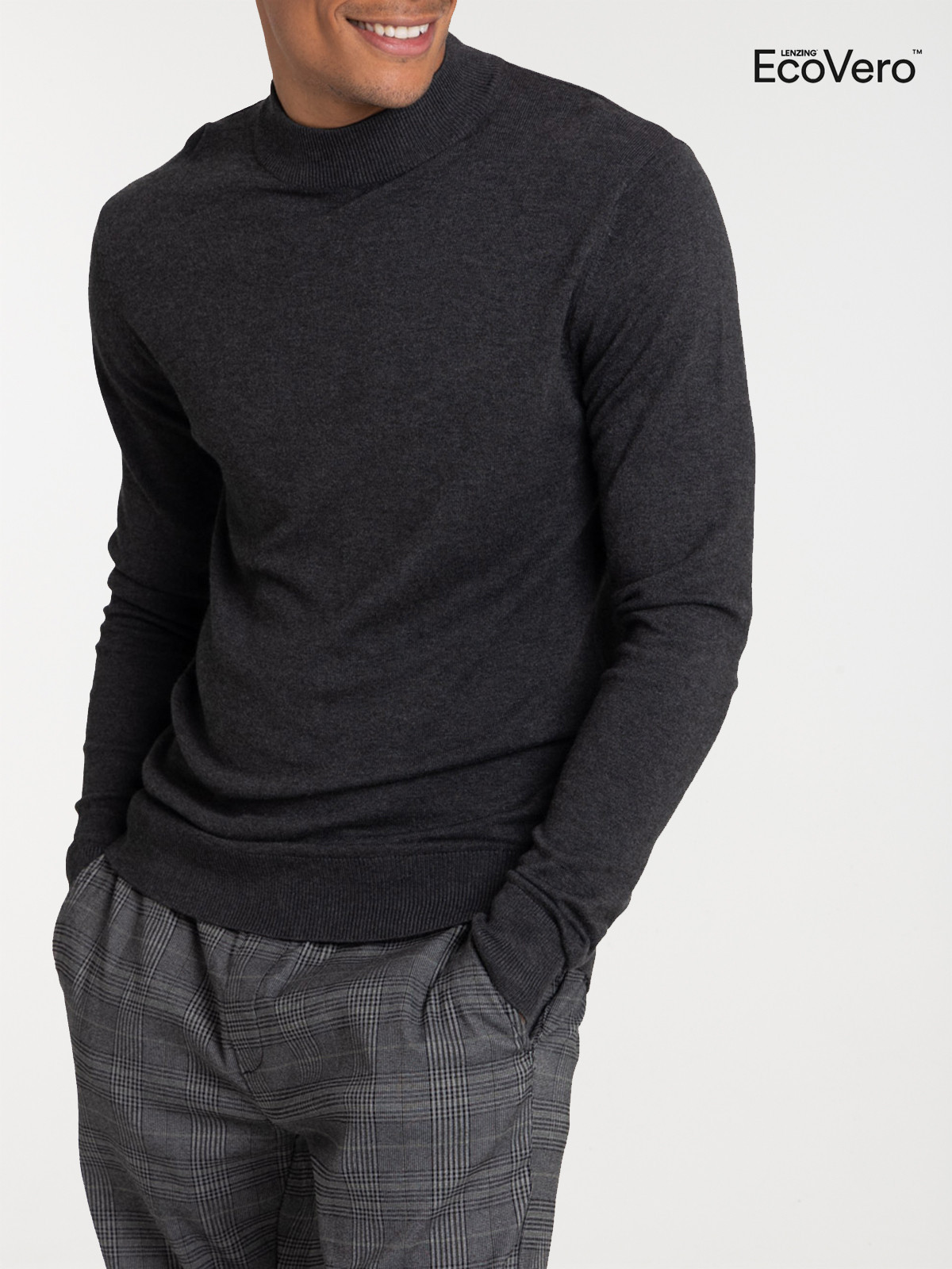 Pull homme col montant gris anthracite Pull homme col montant gris anthracite
