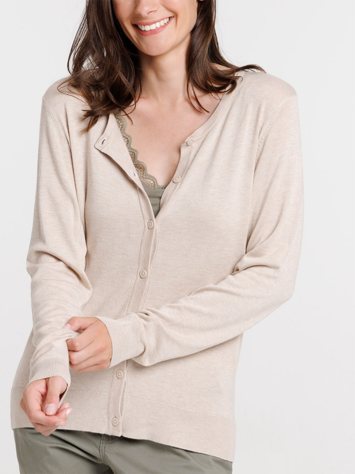 Gilet boutonné beige chiné femme Gilet boutonné beige chiné femme