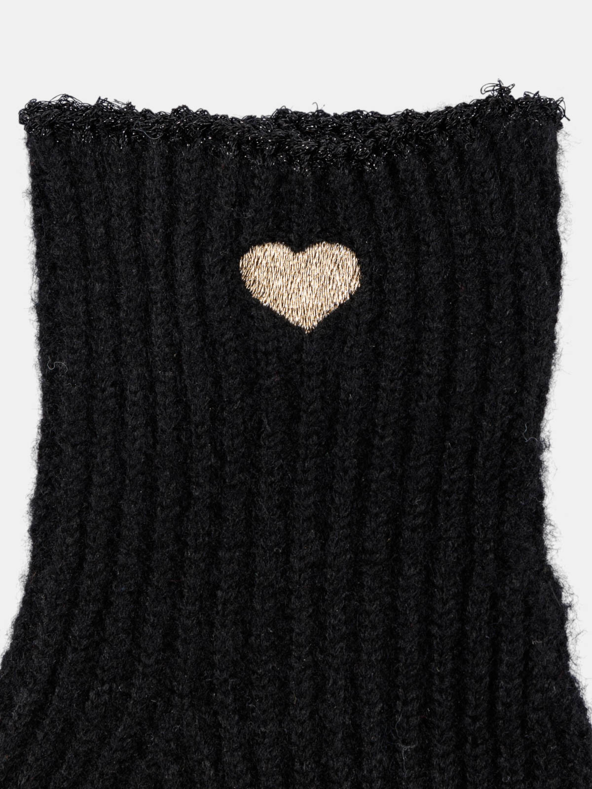 Gants noirs coeur brodé doré femme