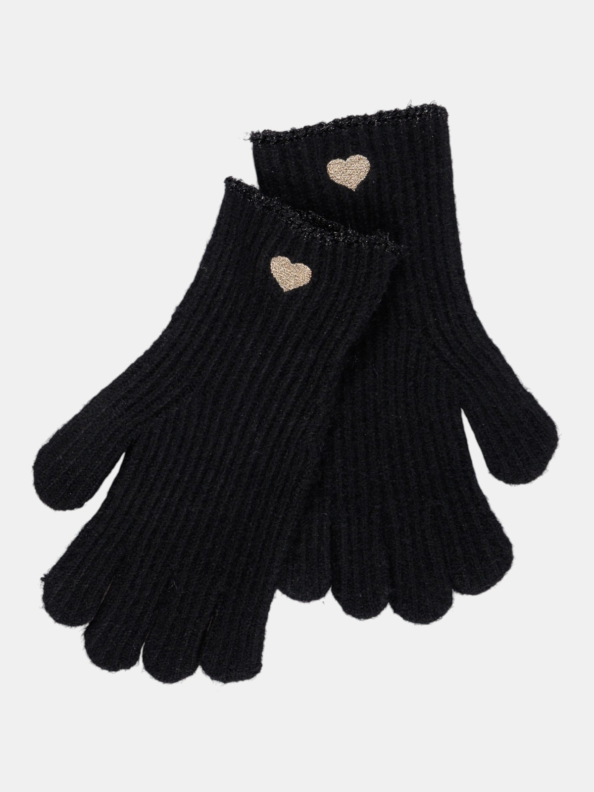 Gants noirs coeur brodé doré femme
