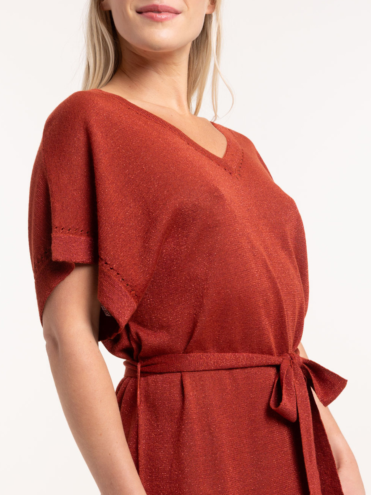Robe sienne maille tricot col V femme Robe sienne maille tricot col V femme