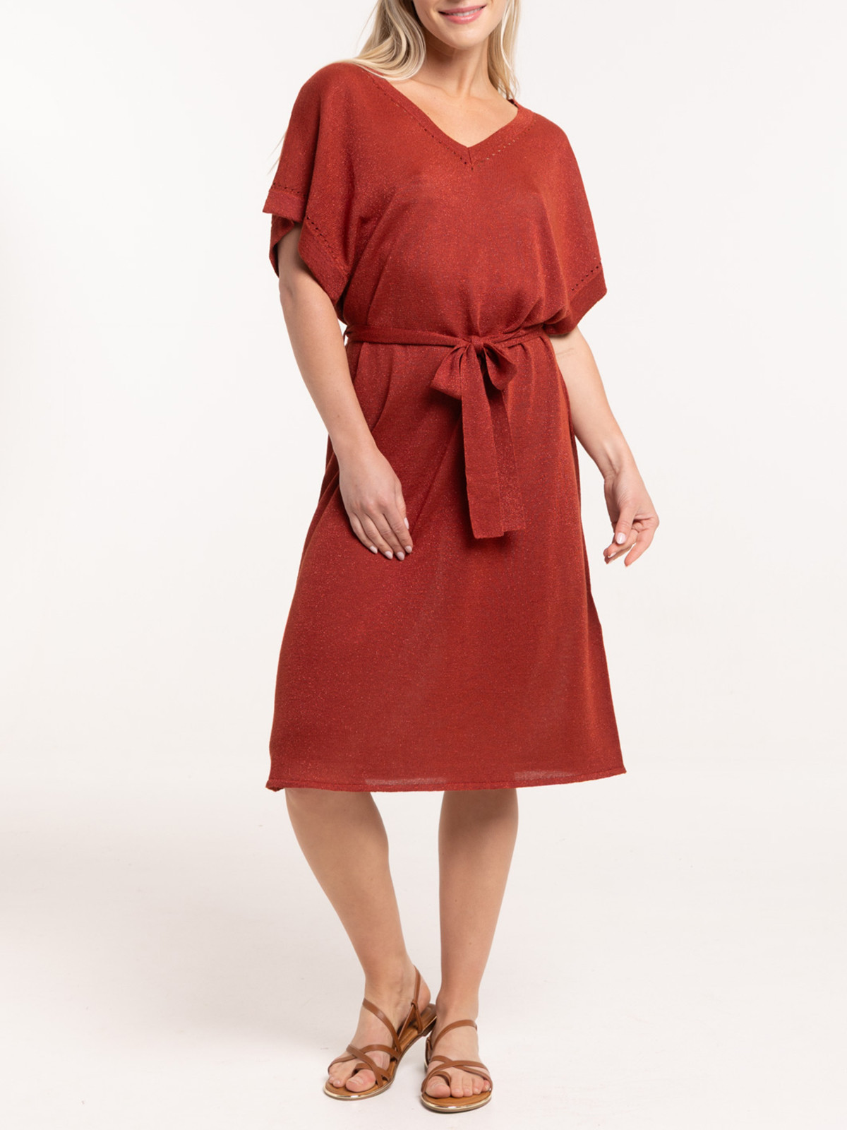 Robe sienne maille tricot col V femme Robe sienne maille tricot col V femme