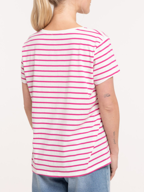 Tee-shirt écru rayé fushia...