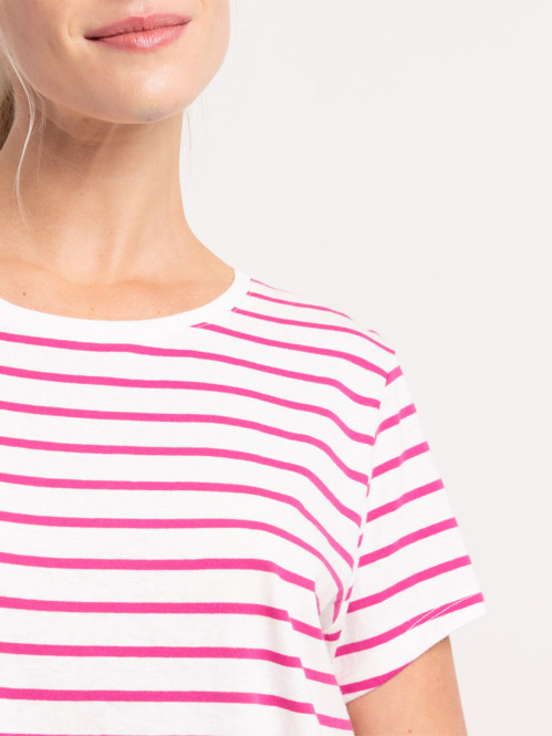 Tee-shirt écru rayé fushia...