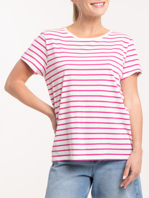 Tee-shirt écru rayé fushia...