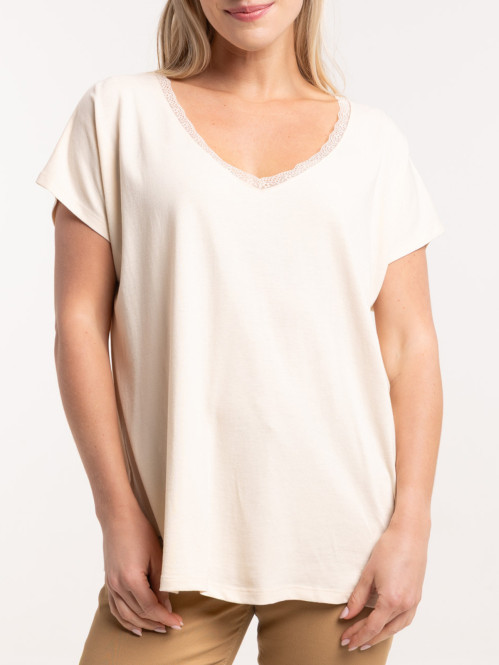 Tee-shirt linen col V...