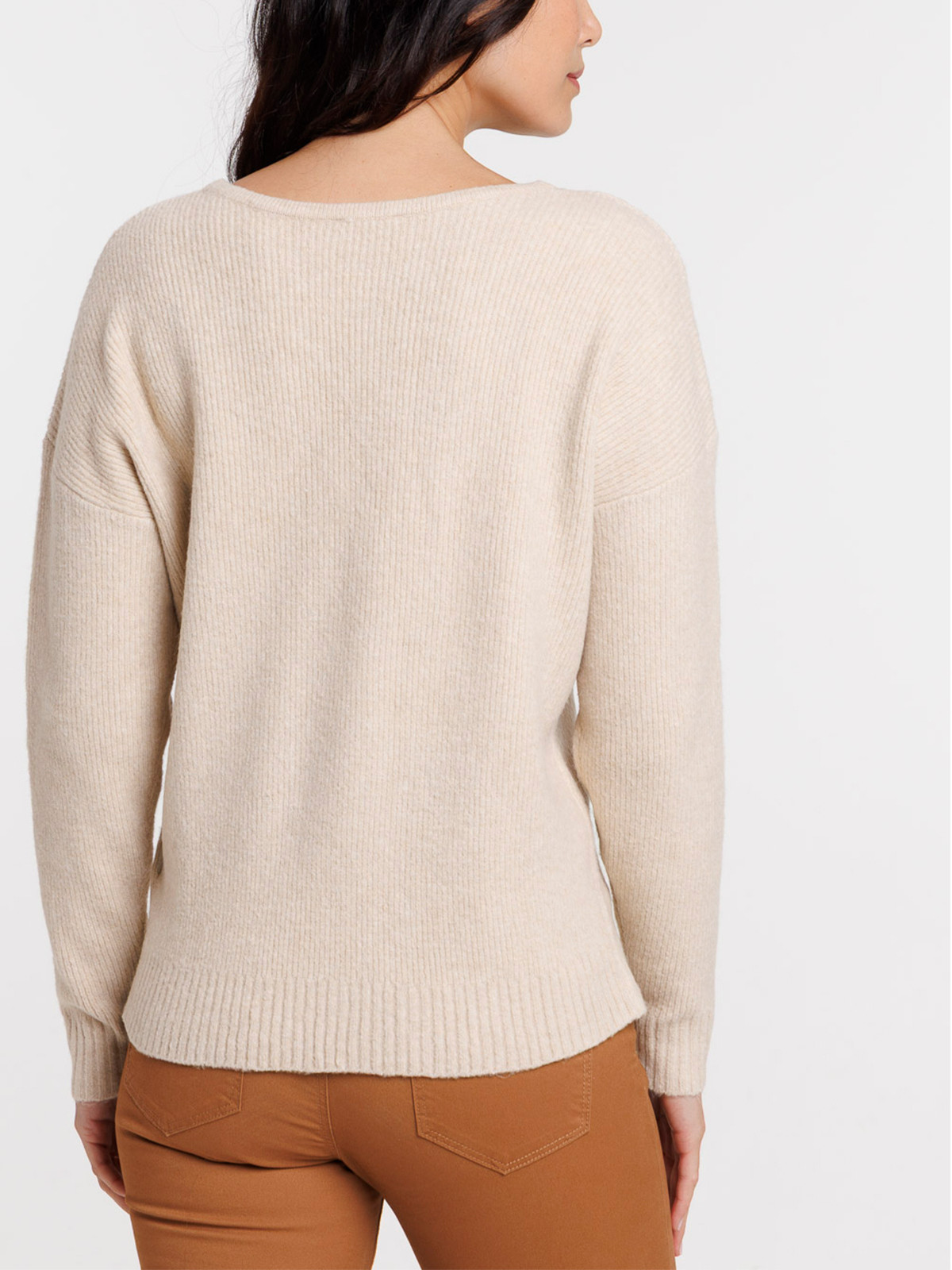 Pull col V beige grisé femme