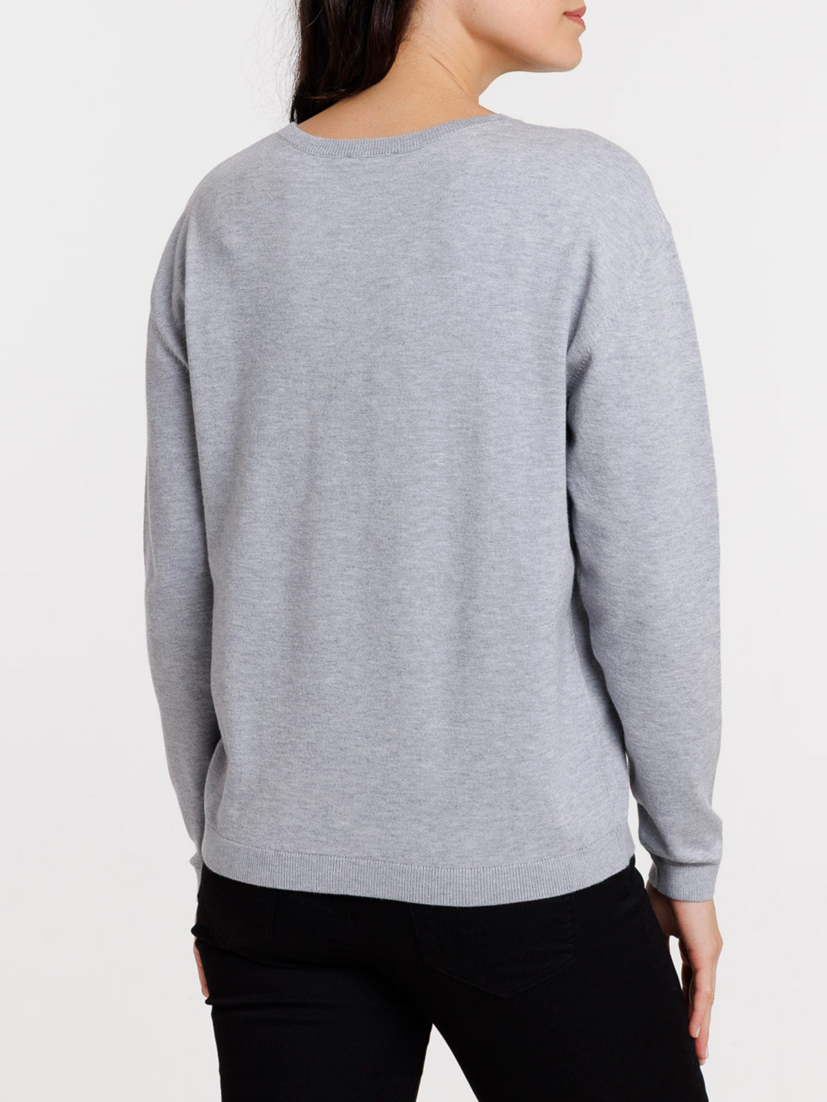 Pull fin col rond gris clair chiné femme Pull fin col rond gris clair chiné femme