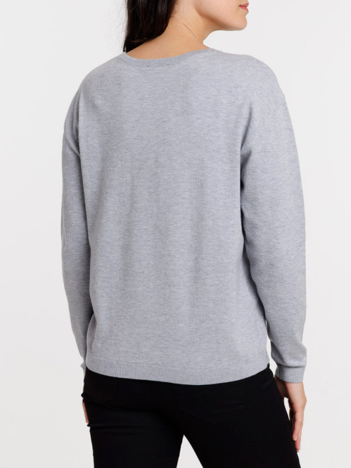 Pull fin col rond gris...