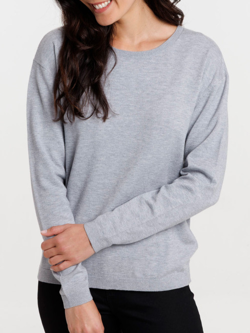 Pull fin col rond gris...