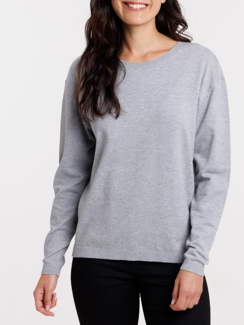 Pull fin col rond gris...