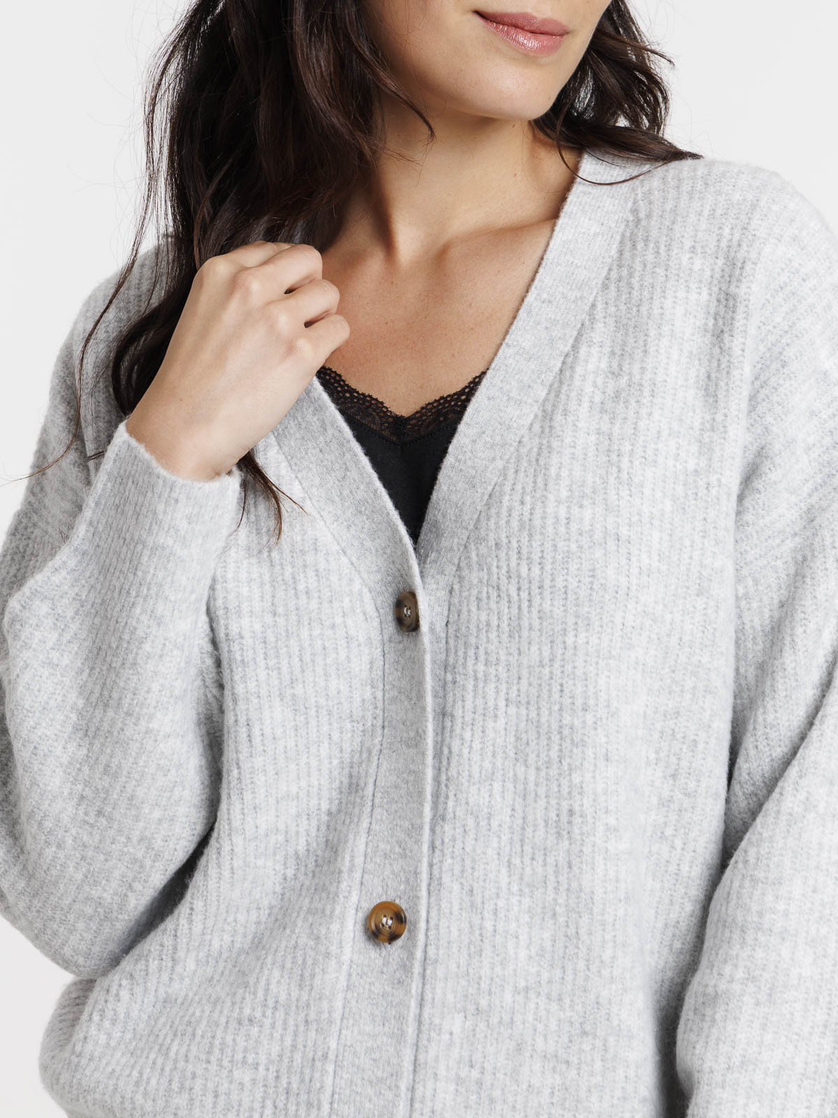 Gilet boutonné col V gris chiné femme Gilet boutonné col V gris chiné femme