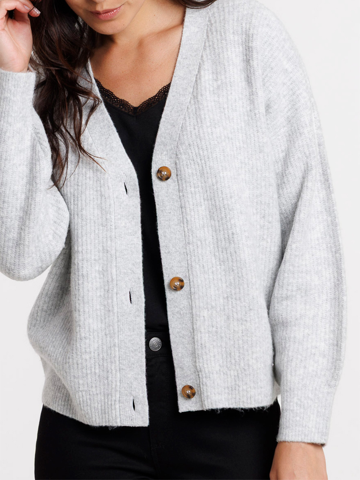 Gilet boutonné col V gris chiné femme Gilet boutonné col V gris chiné femme