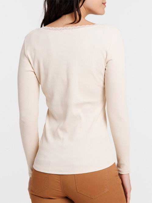 T-shirt col rond dentelle femme