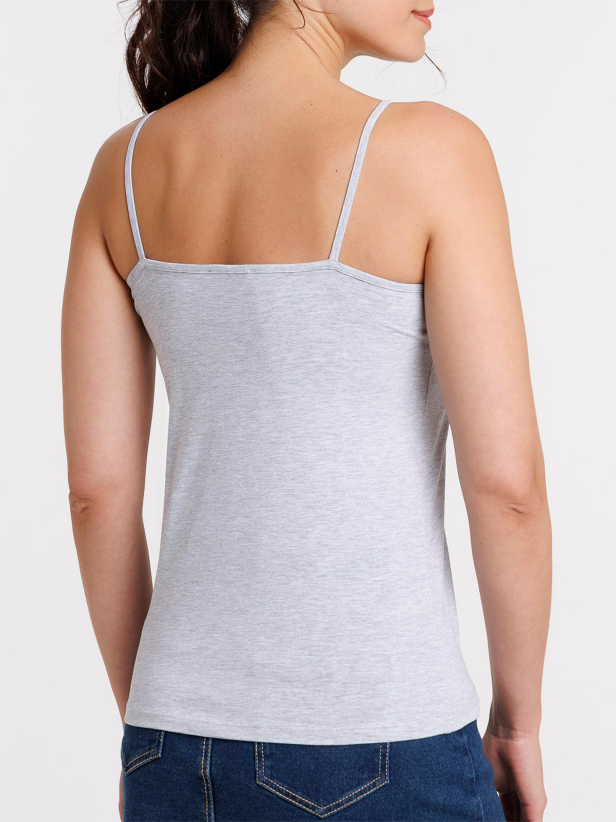 Débardeur col V gris clair chiné femme