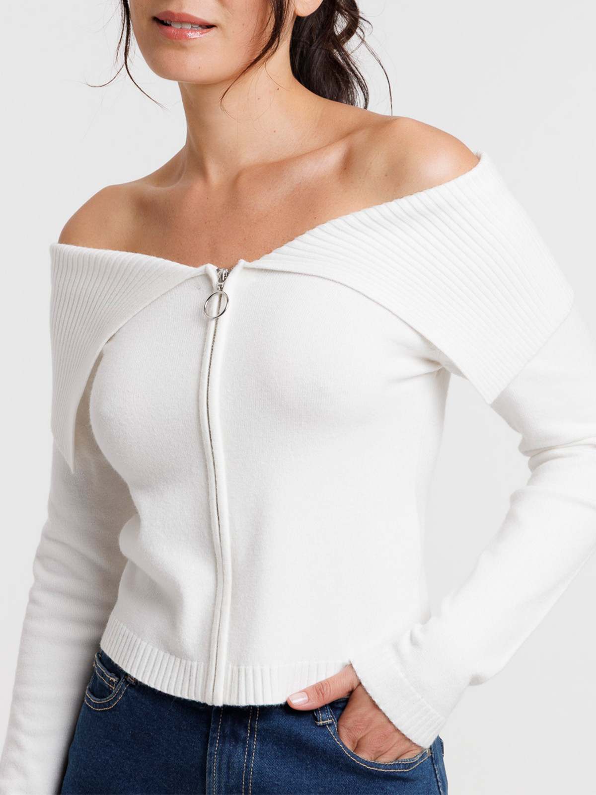 Gilet court zippé écru femme Gilet court zippé écru femme