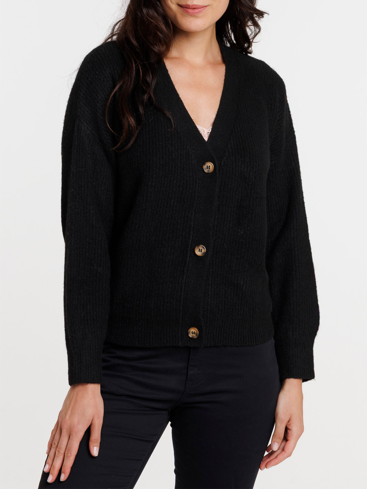 Gilet boutonné col V noir femme Gilet boutonné col V noir femme