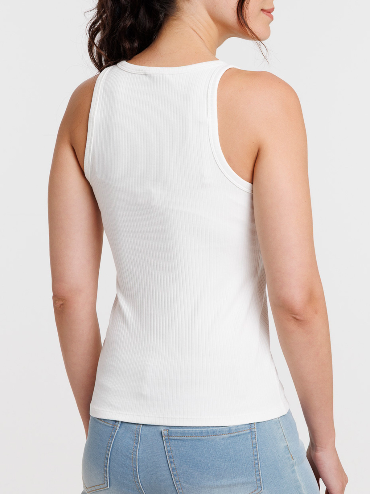 Débardeur côtelé blanc cassé femme