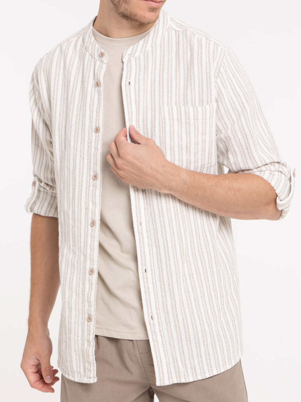 Chemise rayée homme coloris sable Chemise rayée homme coloris sable