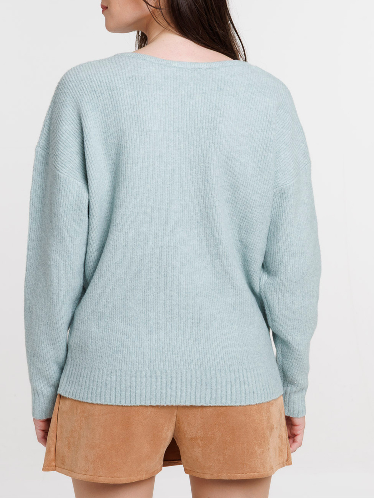 Pull col V bleu glacier femme
