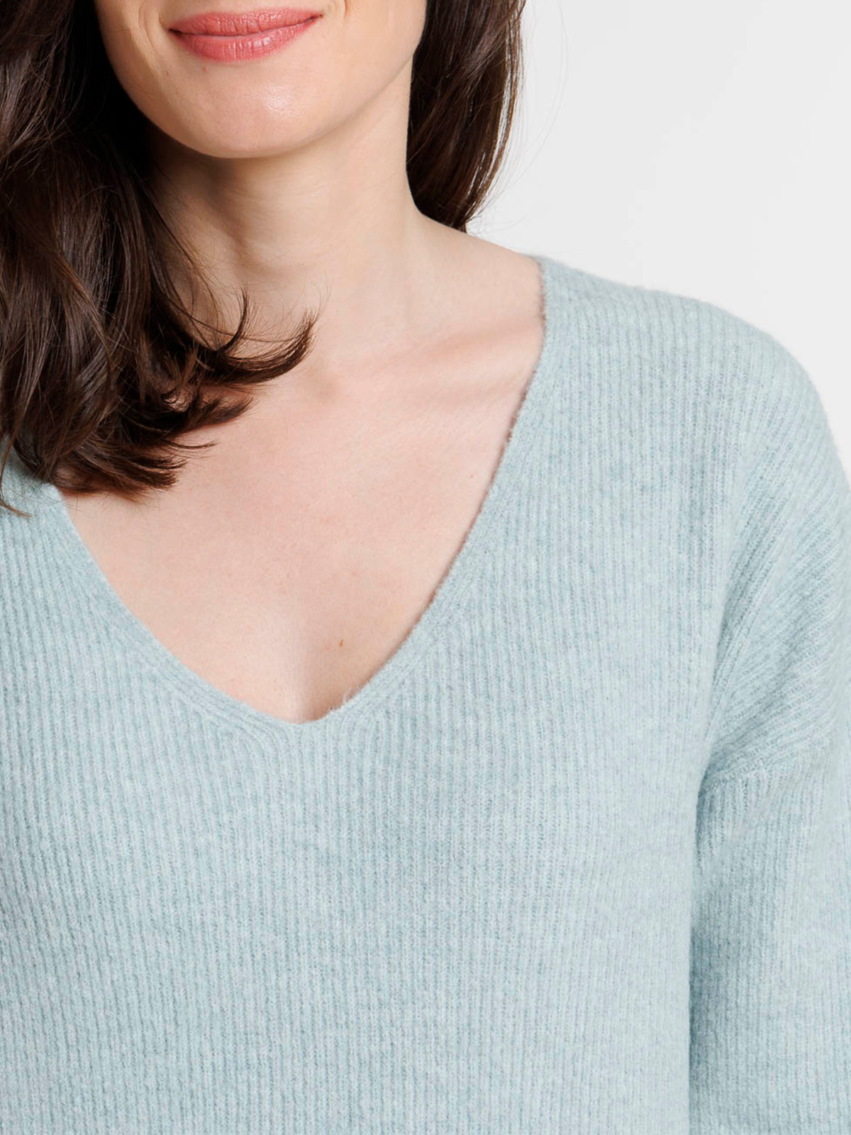 Pull col V bleu glacier femme
