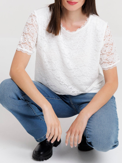 T-shirt dentelle blanc...
