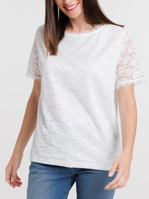 T-shirt dentelle blanc...