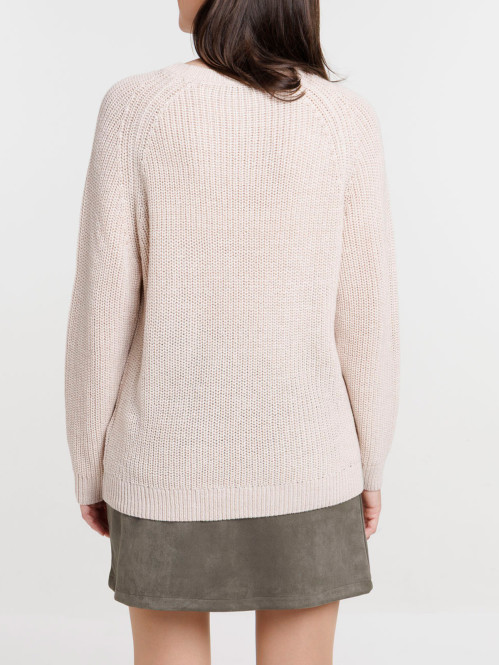 Pull maille brillante beige rosé femme Pull maille brillante beige rosé femme
