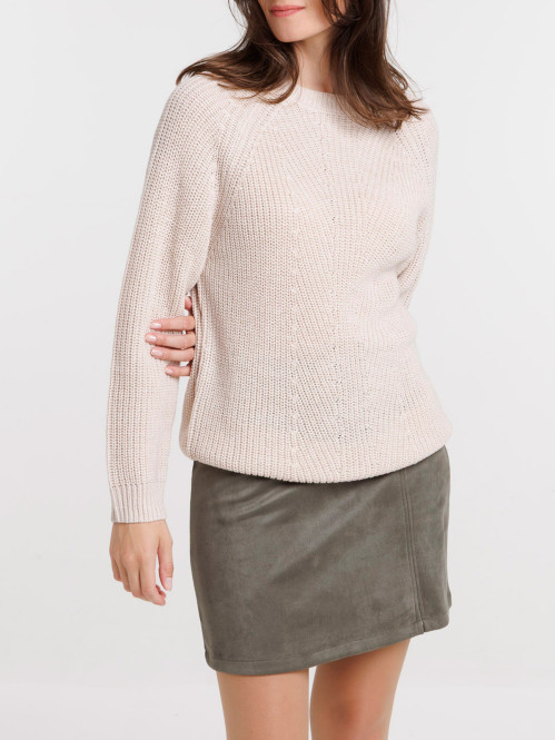 Pull maille brillante beige rosé femme Pull maille brillante beige rosé femme