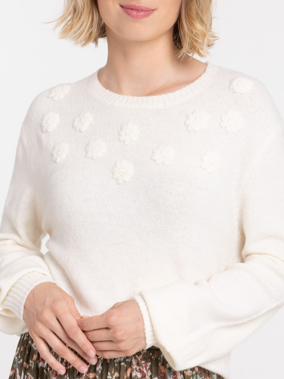 Pull écru fleurs femme Pull écru fleurs femme