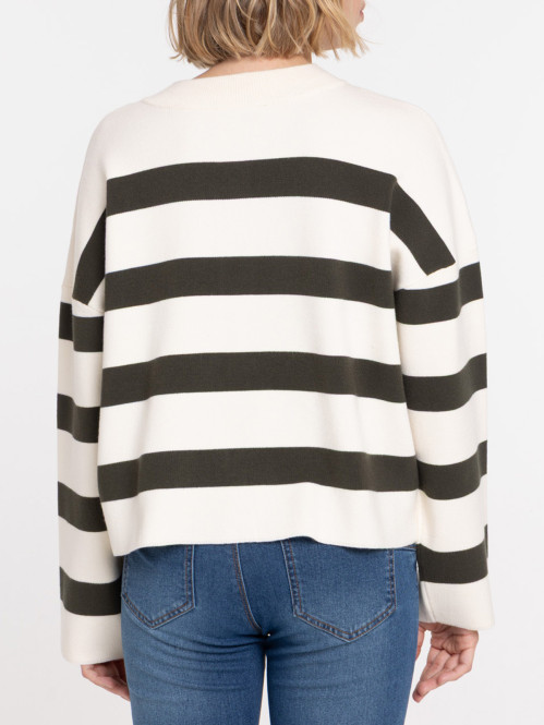 Pull rayures col rond femme