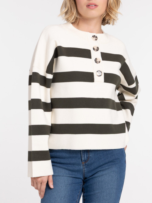 Pull rayures col rond femme