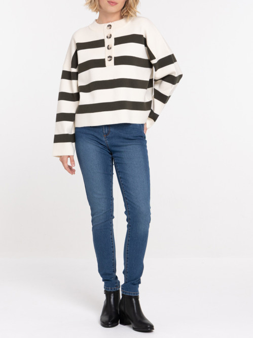 Pull rayures col rond femme