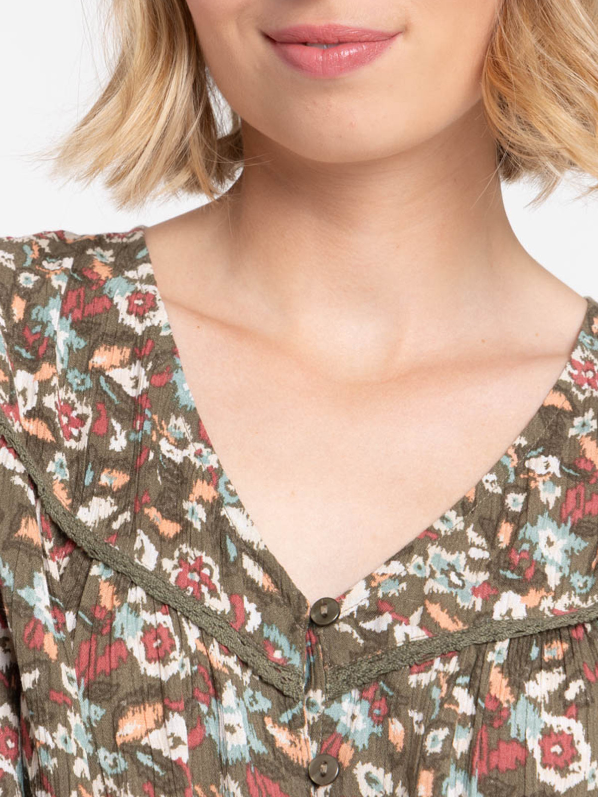 Chemise manches longues fleurie femme