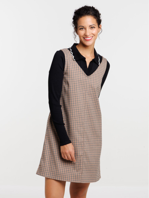 Robe chasuble à carreaux femme