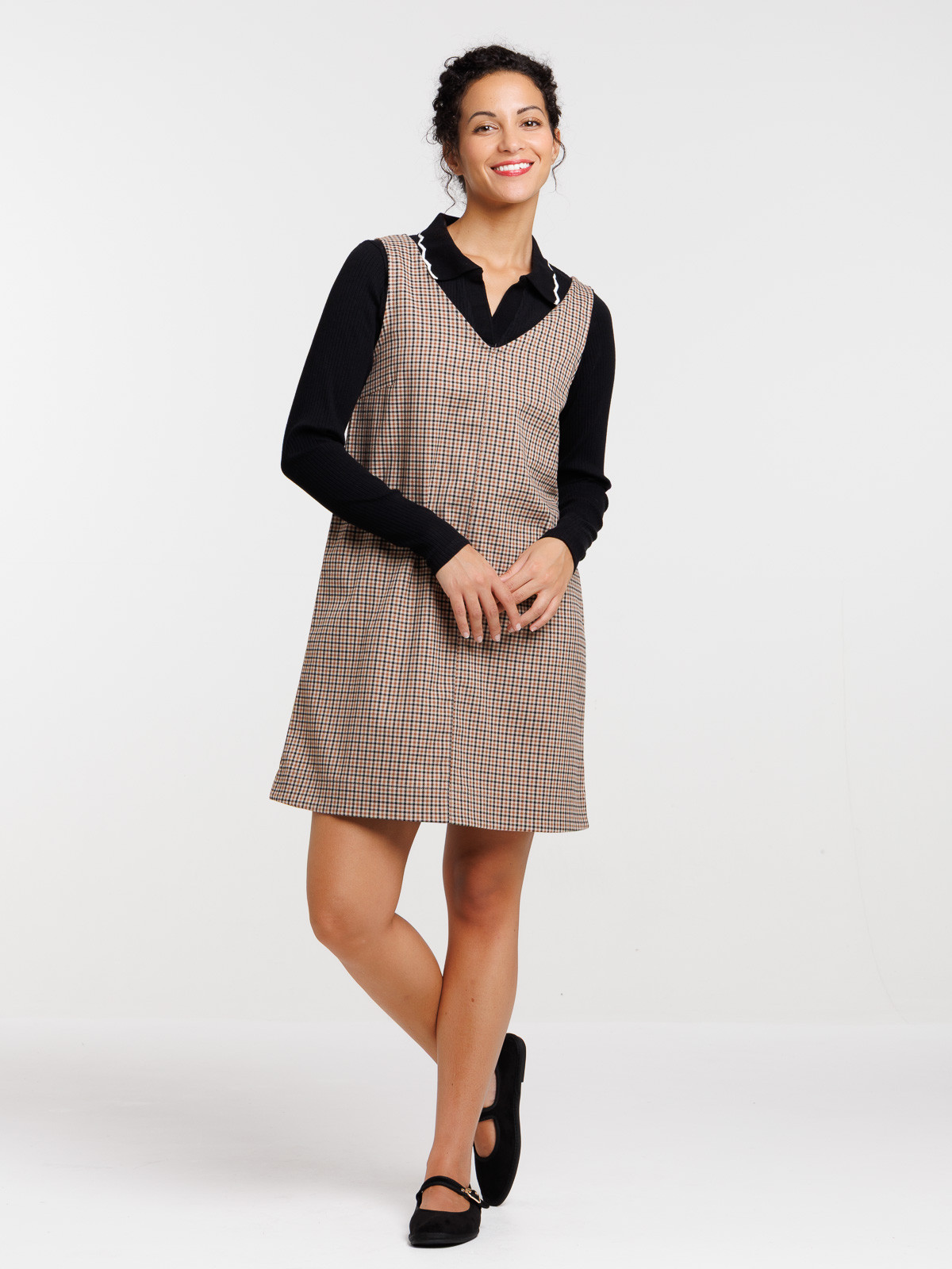Robe chasuble à carreaux femme