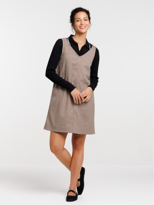 Robe chasuble à carreaux femme
