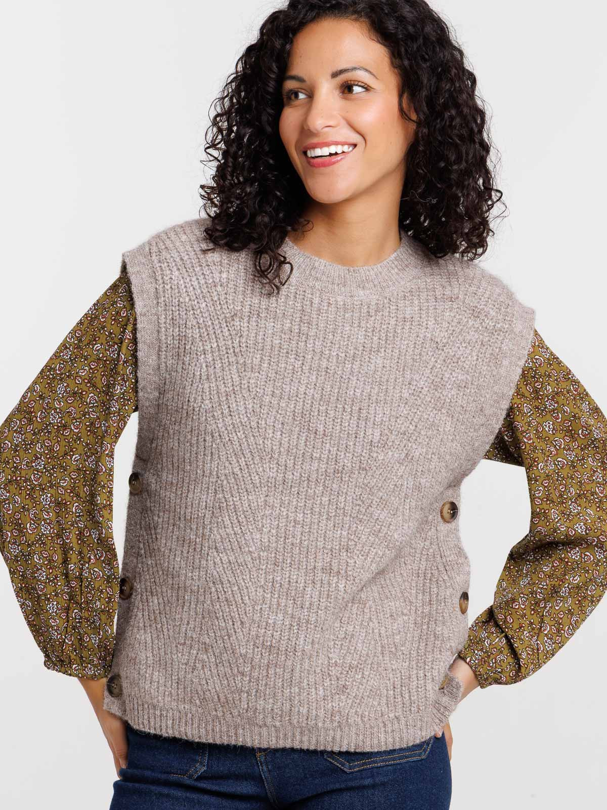 Pull sans manches boutonné femme Pull sans manches boutonné femme