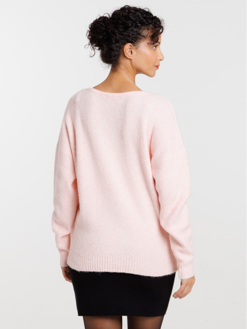 Pull basique col V rose femme Pull basique col V rose femme