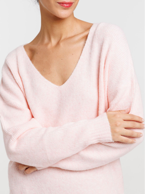 Pull basique col V rose femme Pull basique col V rose femme