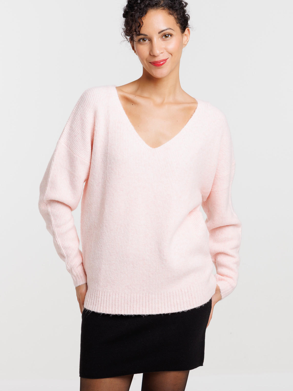 Pull basique col V rose femme Pull basique col V rose femme