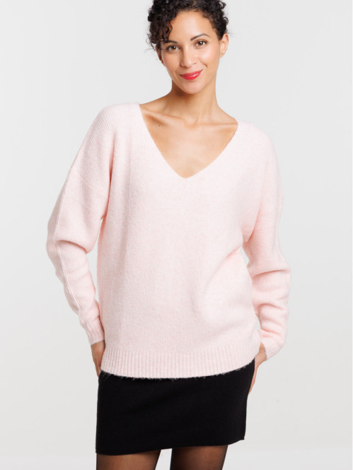 Pull basique col V rose femme Pull basique col V rose femme