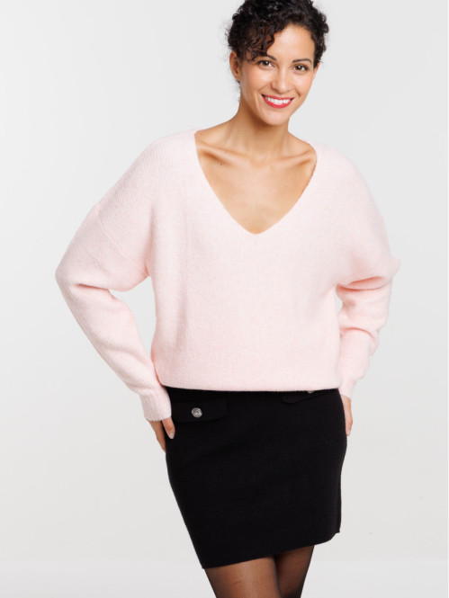 Pull basique col V rose femme Pull basique col V rose femme