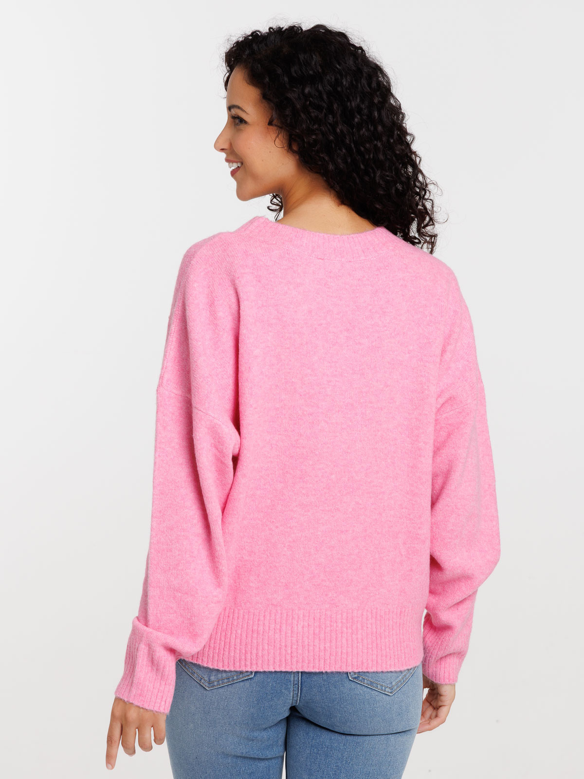 Pull basique col rond rose femme
