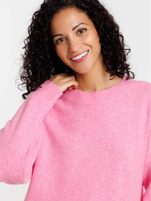 Pull basique col rond rose...