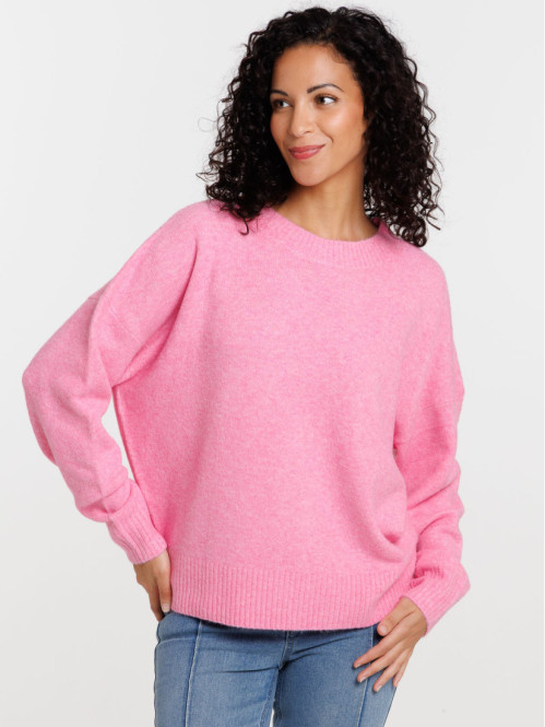 Pull basique col rond rose...