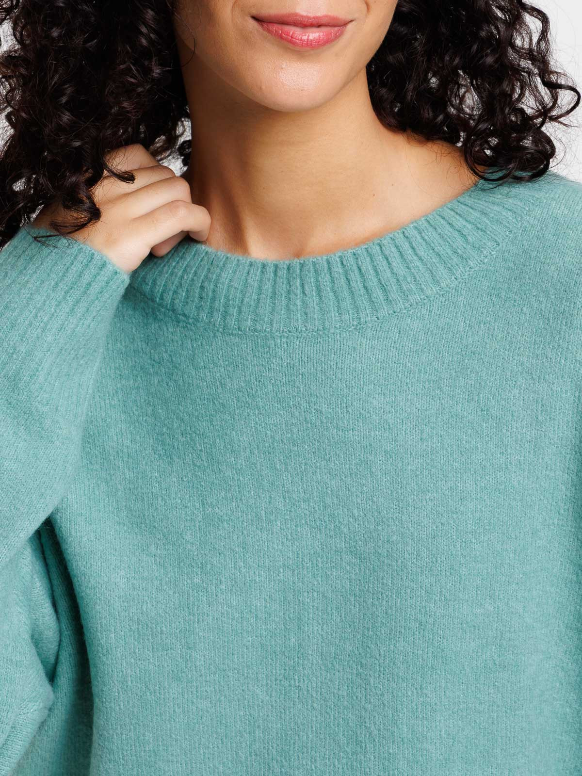 Pull basique col rond vert bleu femme